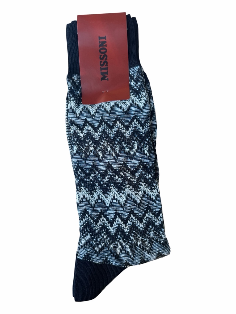 MISSONI Made in Italy Zig Zag Knit Socks L/XL NWT Luxury Designer Hosiery Navy